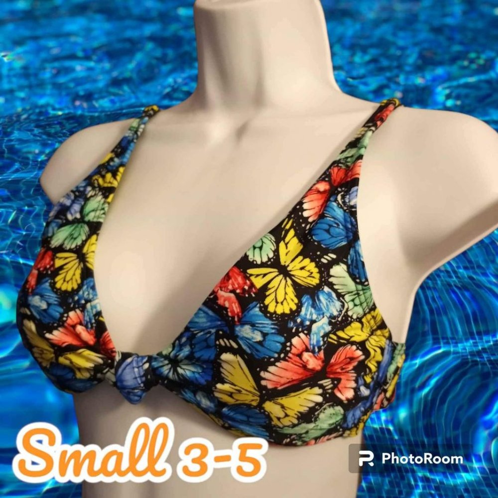 NEW- Women's Juniors Bikini Top Butterfly Pattern size Small 3-5